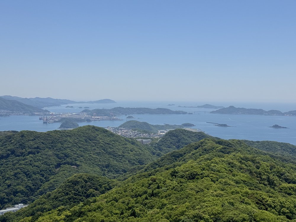 Looking out towards the islands, including Gunkanjima which is a faint smudge near the centre just below the horizon.
