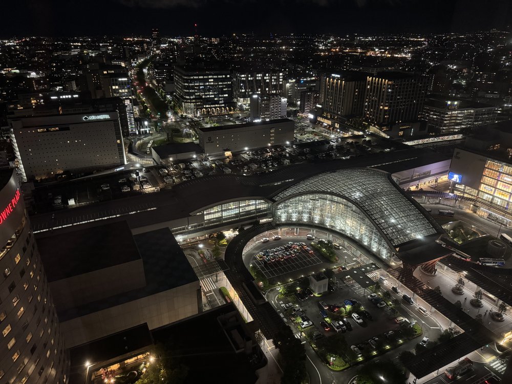 The same view at night.